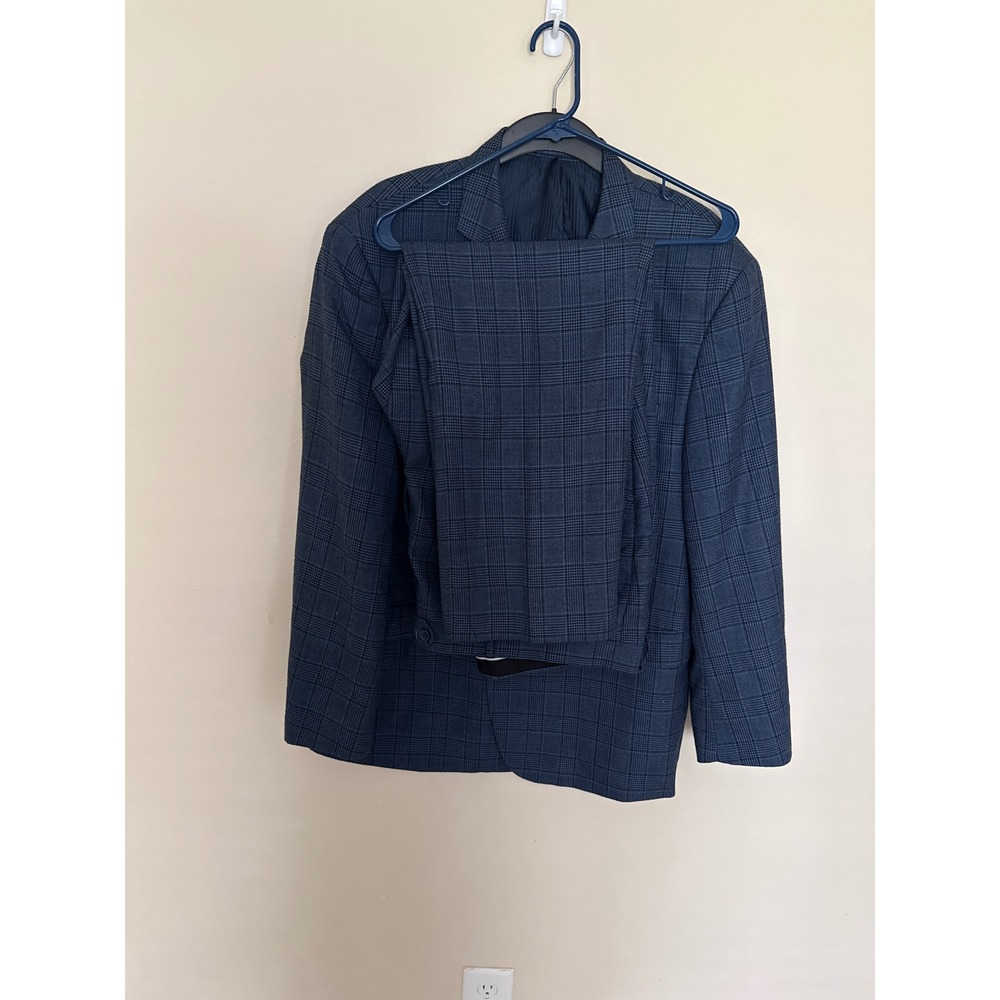 Bertolini Mens Blue Glen Plaid Super 140s Wool Silk Blend 2 Piece Suit 50/44 R